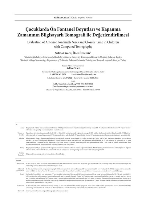 Pdf Evaluation Of Anterior Fontanelle Sizes And Closure Time In