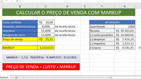 Como Calcular O PreÇo De Venda De Um Produto Com Markup No Excel Exemplo Prático Youtube