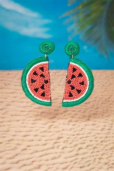 Darling Divine My Juicy Watermelon Earrings Années 60 En Corail Et Vert