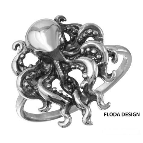 Octopus Ring in Sterling Silver, Octopus Jewelry, Nautical Jewelry FD