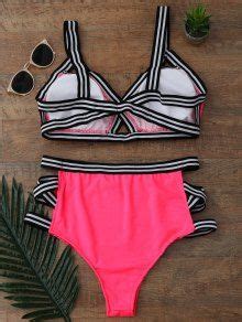 High Waisted Spaghetti Straps Bikini Set In ROSE ZAFUL