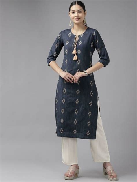 Buy Yufta Women Blue Woven Design Straight Kurta Online At Best Prices