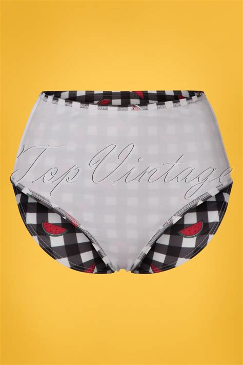 S Melon Gingham High Waist Bikini Brief In Black And White