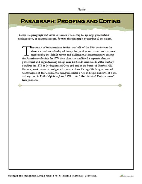 Paragraph Proofing And Editing Printable Writing Worksheets