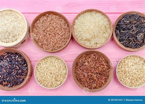 assortment   rice  bowls white rice red rice black rice