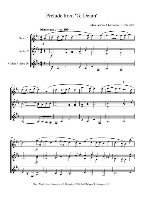 Charpentier Prelude From Te Deum Sheet Music For Guitar Trio