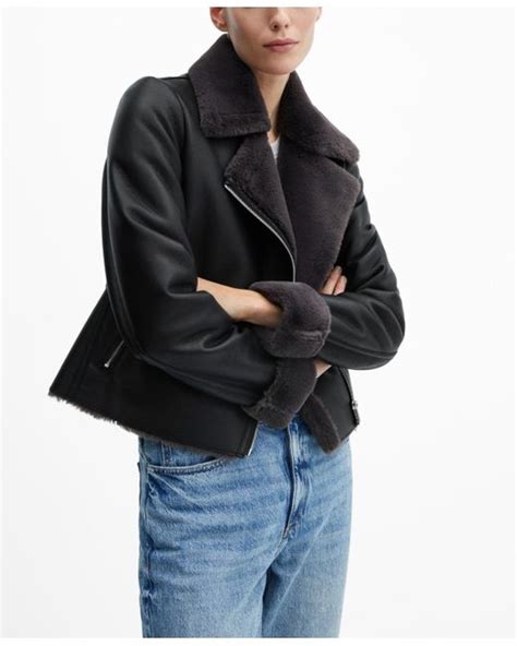 Mango Oversized Leather Effect Jacket In Black Lyst