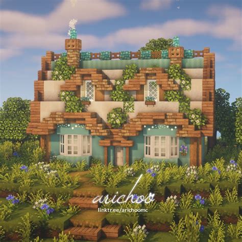 Sky Blue Cottage Minecraft Cottagecore Mizunos 16 Craft