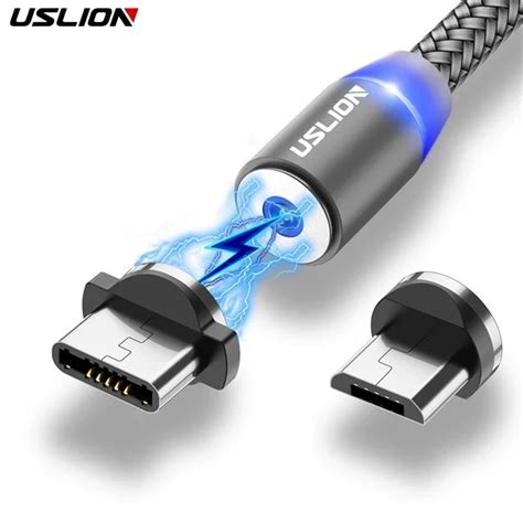 USLION Cable USB magnético LED de carga rápida Cable USB tipo C para