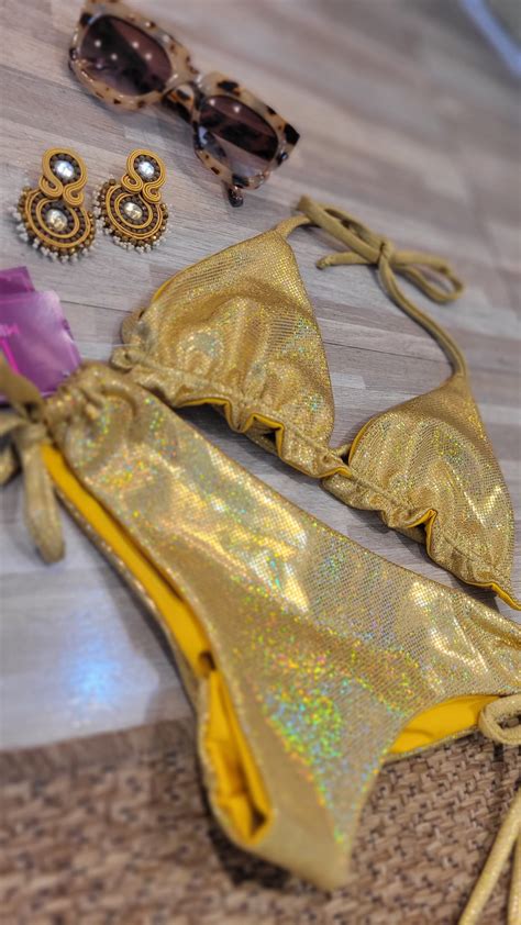 Swimsuit Mia Miami Bikini Boutique Excellent Design And Quality Top Bottom Gold Etsy
