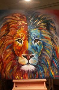 Rainbow Lion 5 Oil painting.Originally Modern painting . Sold. - MilaMirosh