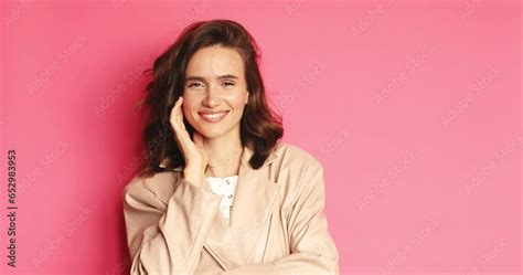 Lovely Coquettish Brunette Woman Winking Playfully Flirting Woman Fix Her Hair Isolated On