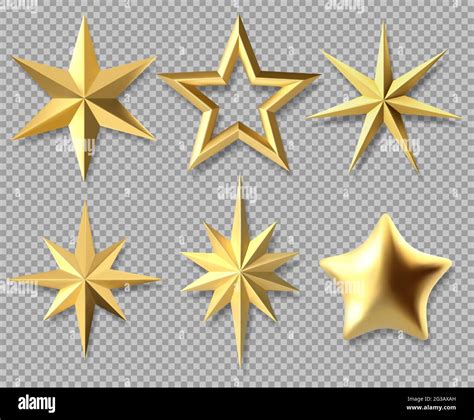 Realistic Christmas stars. Golden xmas glossy 3D stars, award ...