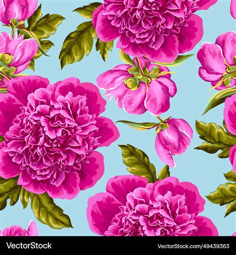 Seamless Pattern With Realistic Pink Peonies Vector Image