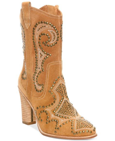 Donald j pliner Donald J Pliner Olivia Studded Cowboy Boots in Brown (Saddle) | Lyst