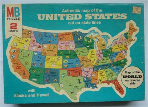 Vintage Milton Bradley Jigsaw Puzzle Authentic Map Of The United