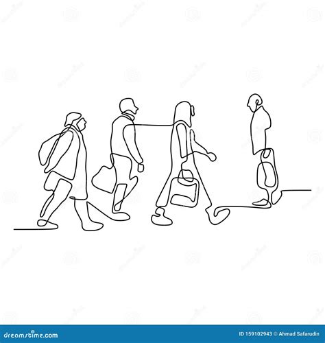 Continuous Line Drawing Of People Walking On The Street After Work Time ...