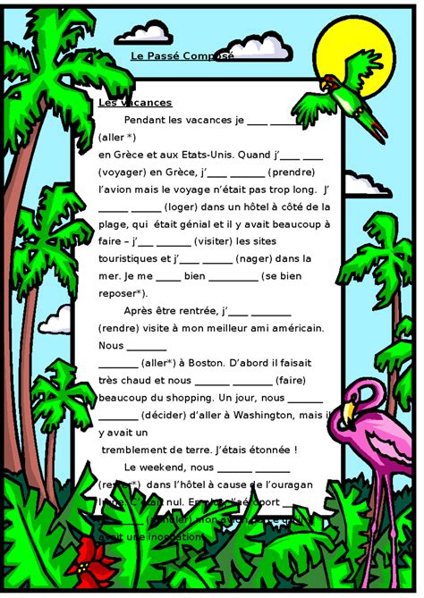 Past Tense Holidays - french - Le Passé Composé Les vacances Pendant