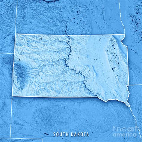 South Dakota State Usa 3d Render Topographic Map Blue Border Digital