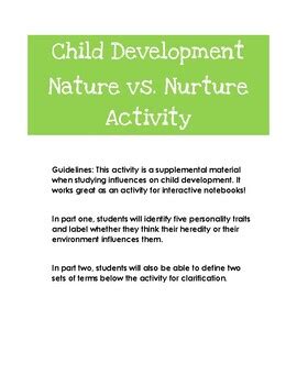 Child Development Nature vs. Nurture Activity by Megan Saunders | TpT