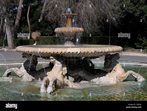 fountain   sea horses   garden   villa borghese rome