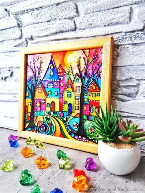 Картины: Витражная картина Разноцветные домики 22х22 см купить в ...