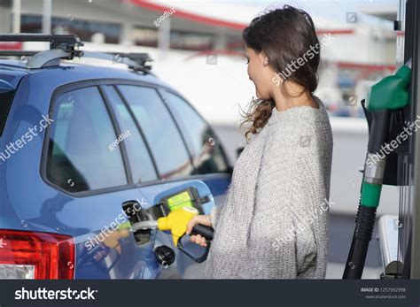 Brunette Gas Station Stock Photo Shutterstock