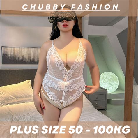 XL Big Size Baby Doll Sexy Lingerie Bodysuit KG Plus Size Deep V Lace See Through Open