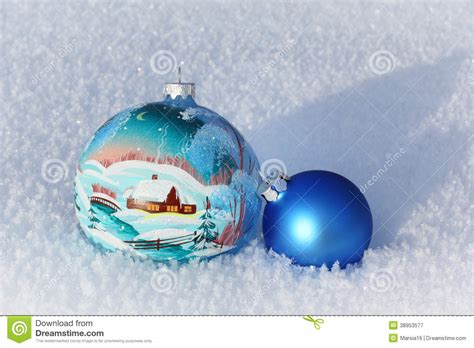 Christmas Balls In The Snow Stock Image Image Of Christmas