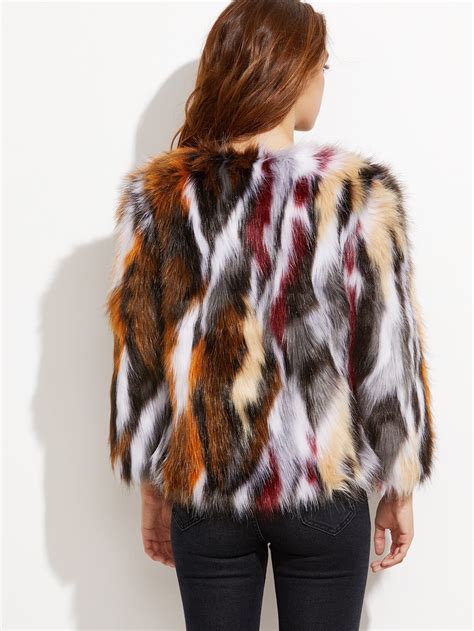 Multicolor Open Front Faux Fur Coat Sheinsheinside