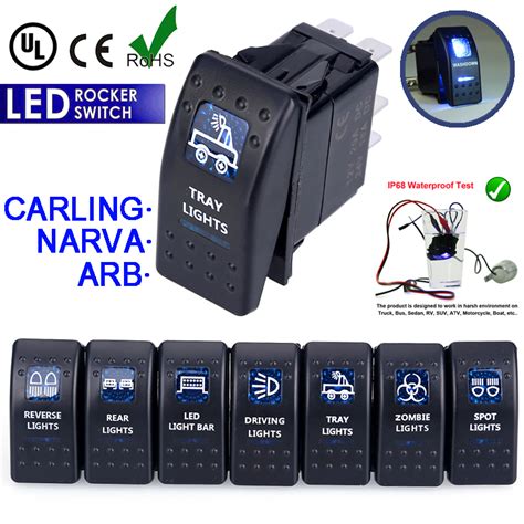 Arb Carling Narva Rocker Switch Dual Backlit Blue Led Light Waterproof