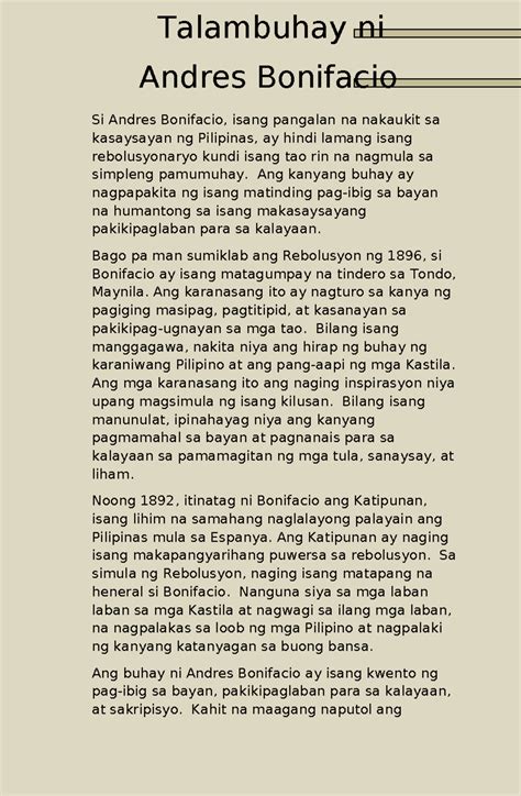 ap performance talambuhay  ambag ni andres bonifacio studocu