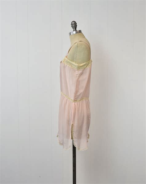 1920s Light Pink Floral Lace Embroidered One Piece Step In Flapper Teddy Lingerie Boudoir