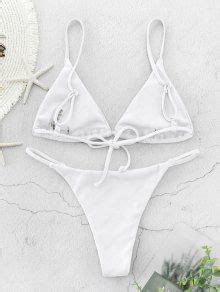 ZAFUL Ribbed Cami String Bikini Swimsuit In WHITE ZAFUL 2025
