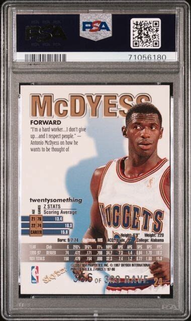 1997 Skybox Z Force ANTONIO MCDYESS Rare RAVE 356 399 24 PSA 7 Pop 1