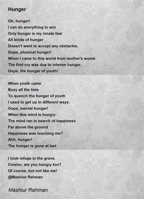 Hunger Hunger Poem By Mashiur Rahman