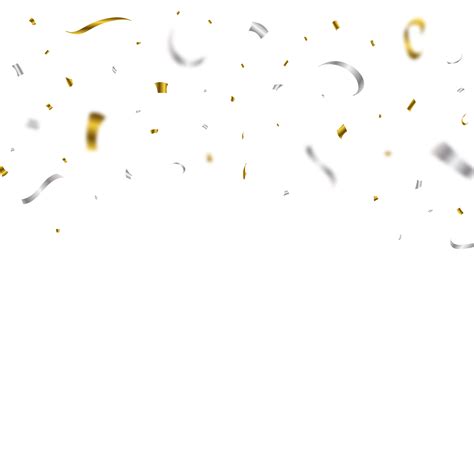 Golden and silver confetti falling isolated on transparent background
