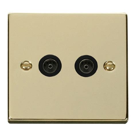 Click Deco Victorian Polished Brass 2 Gang Non Isolated Coaxial Outlet