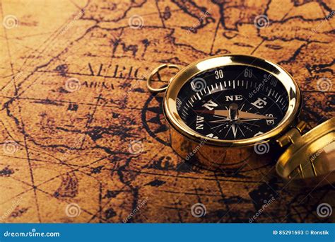 Old Compass On Vintage World Map Stock Image Image Of Grungy Retro 85291693