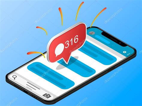 Concepto isométrico con smartphone y mensajes entrantes Correo nuevo
