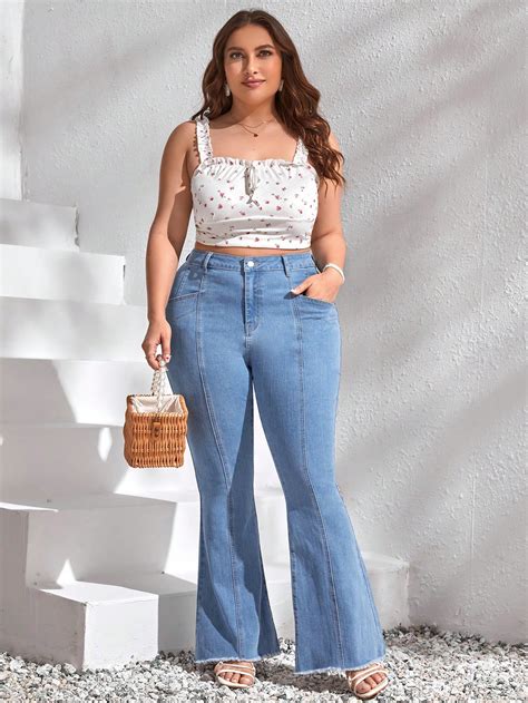 Shein Frenchy Jeans De Pierna Amplia De Talle Alto Ribete Sin