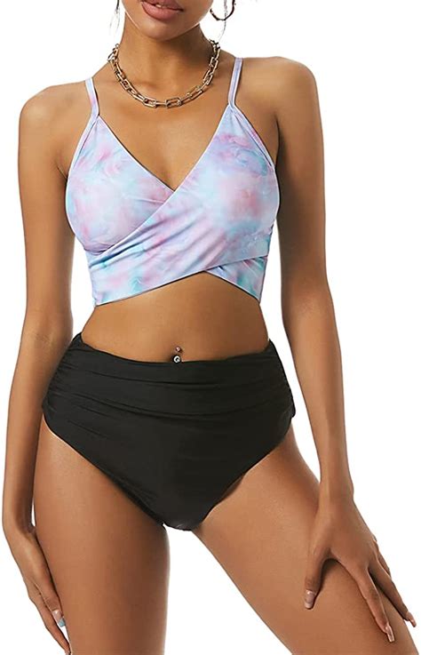 Women S Crisscross Ruched High Waisted Bottom Bikini Set Two Piece Wf Shopping