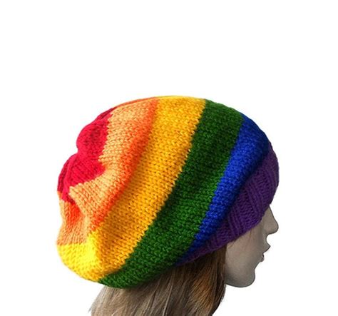 Rainbow Pride Hat Knit Gay Beanie Slouchy Rainbow Flag Etsy
