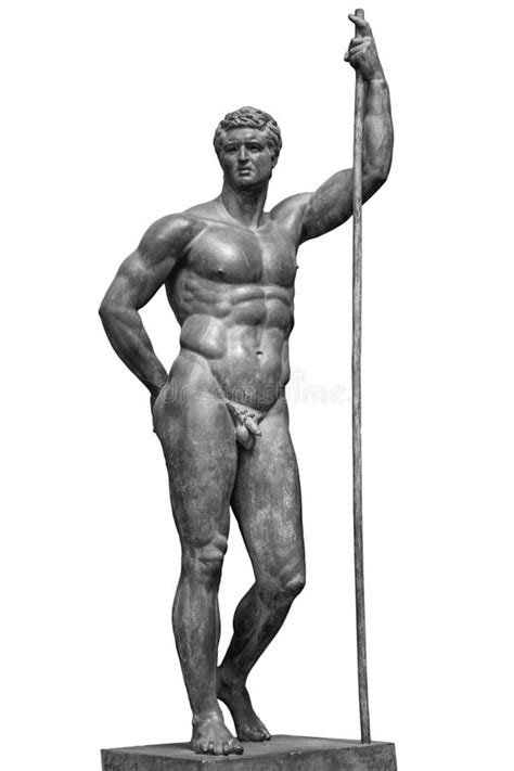 Ancient Bronze Statue Of Naked Man Isolated On White Background Muscular Sculpture Stock Photo