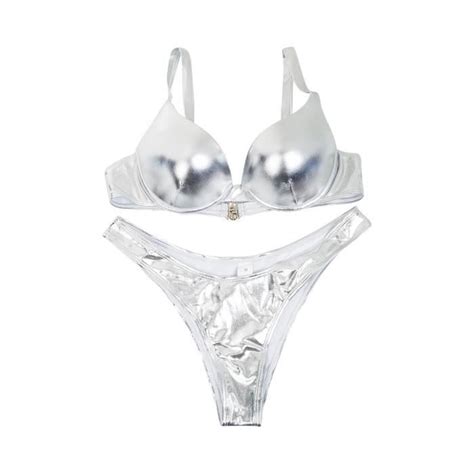 Maillot De Bain Bikini En Cuir Pour Femmes Ensemble Deux Pi Ces Soutien Gorge Rembourr