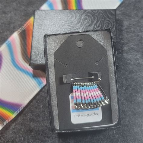 Transgender Trans Pride Flag Pin Opaque Beaded Safety Pin Jewelry Gay Pride LGBTQIA Support Safe