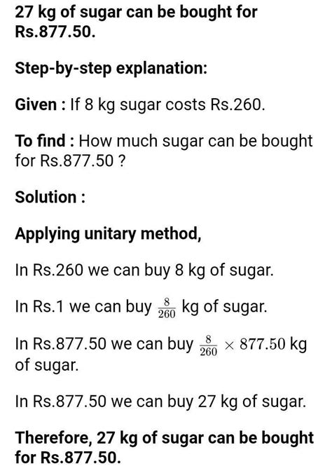 If 8kg Sugar Costs Rs 260how Much Sugar Can Be Bought For Rs87750