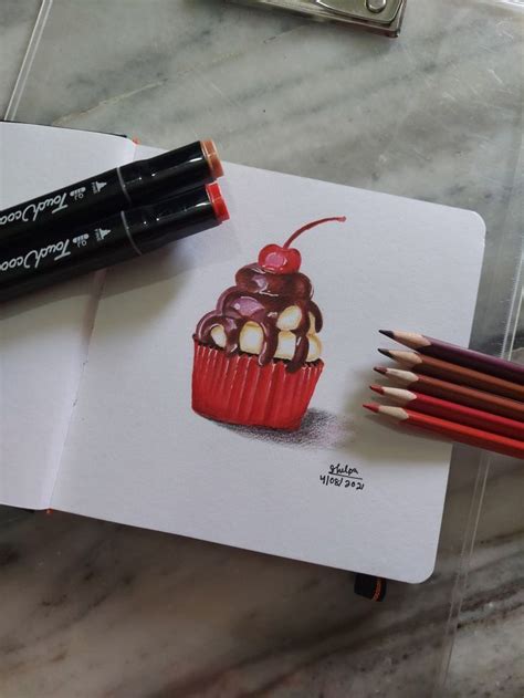 Cupcake Drawing with Colored Pencils