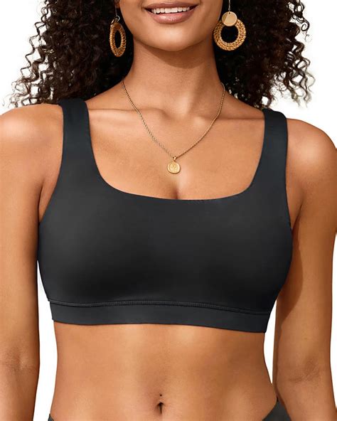 Amazon Women Sport Bra Swimsuit Top Swim Bra Bikini Top Only Scoop Neck Bathing Top