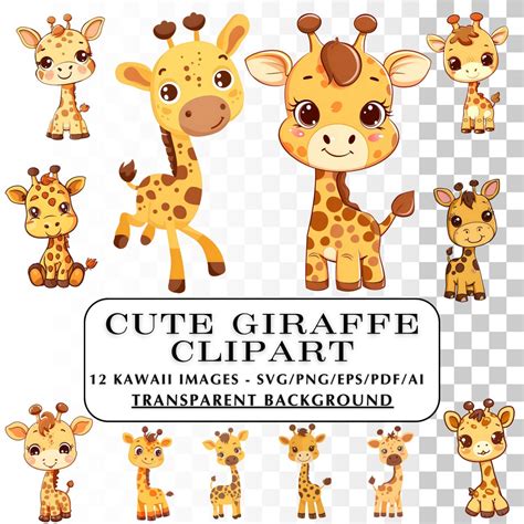 Cute Giraffe Clipart 12 Kawaii Giraffe Clip Art Images SVG, PNG. Cute ...